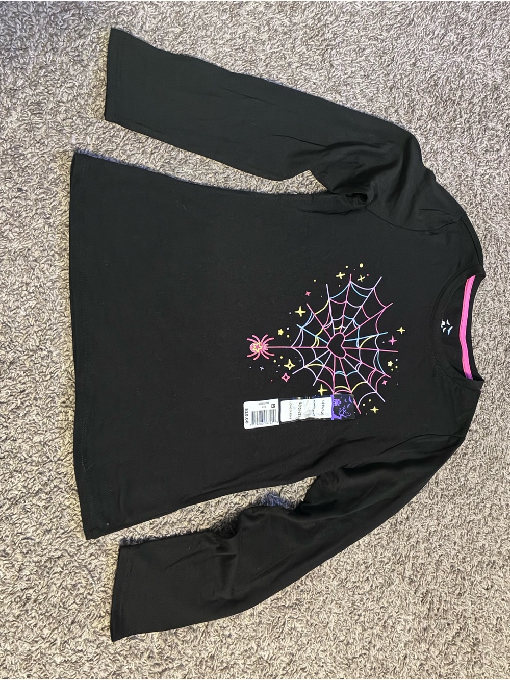 Girls' Black Long-Sleeve Spiderweb Graphic Tee
